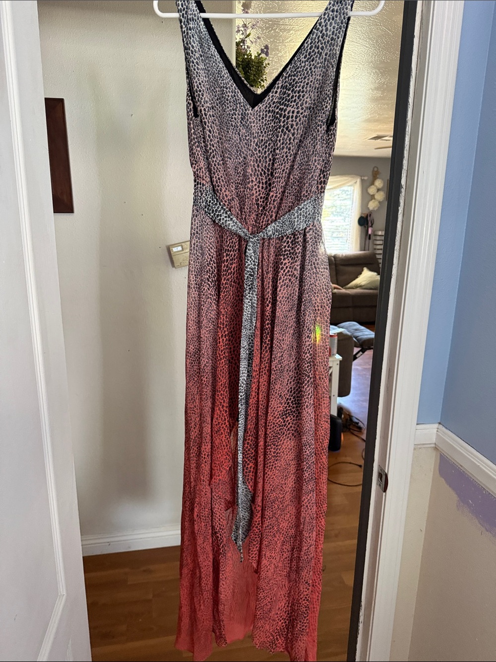 Guess Ombre Animal-Print Maxi Dress in Black and Red with Tie Belt